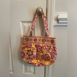 Vera Bradley Bali Gold & Pink Morgan Bag 13 x 10”